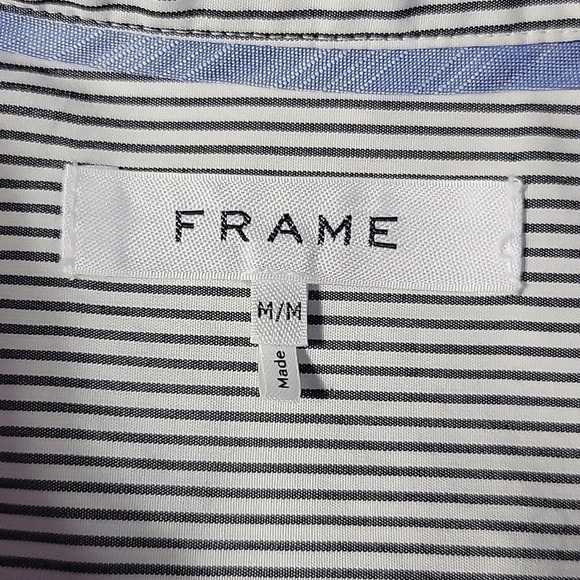 FRAME Black and White Pinstriped Button Up Blouse Medium - Picture 6 of 6